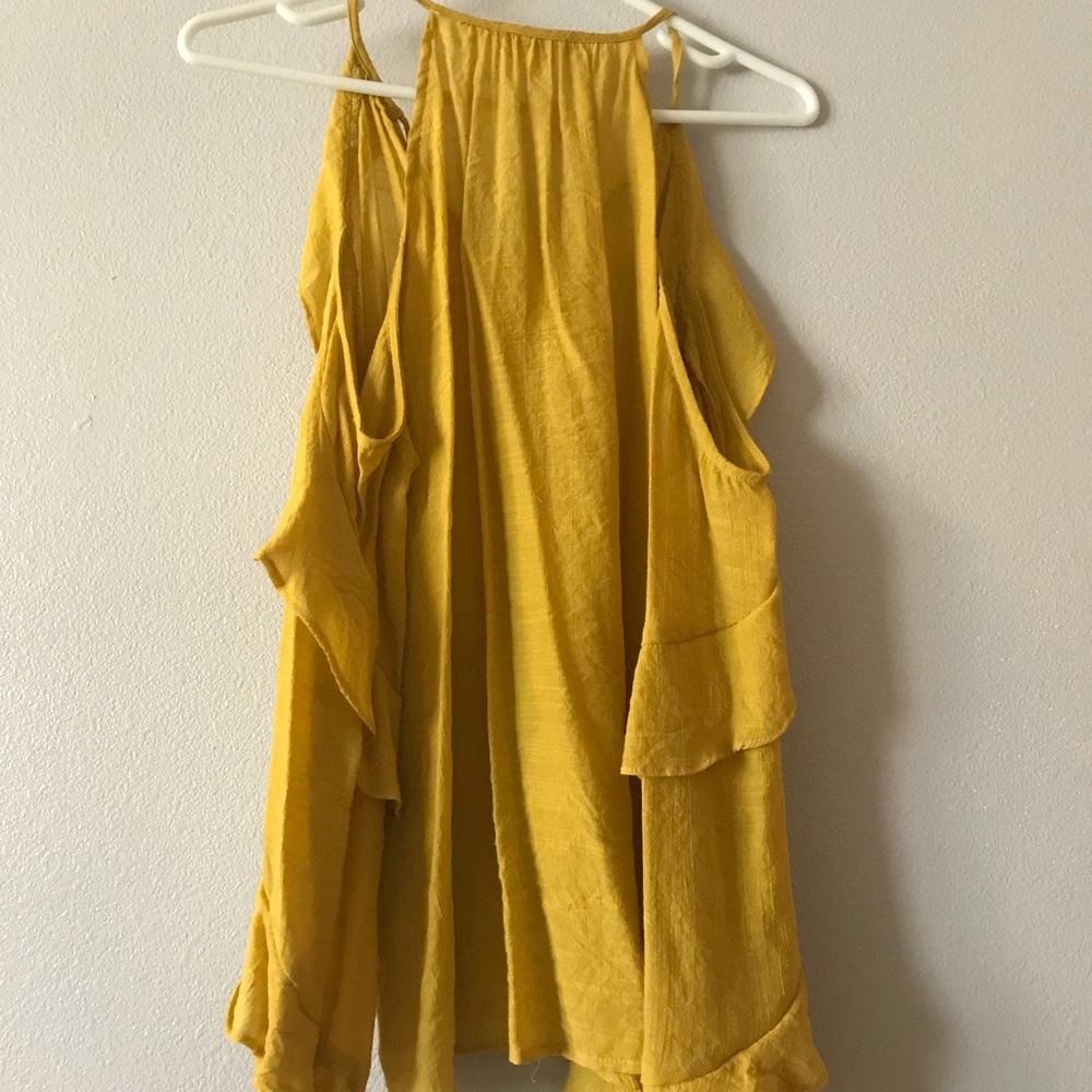cold shoulder, yellow blouse